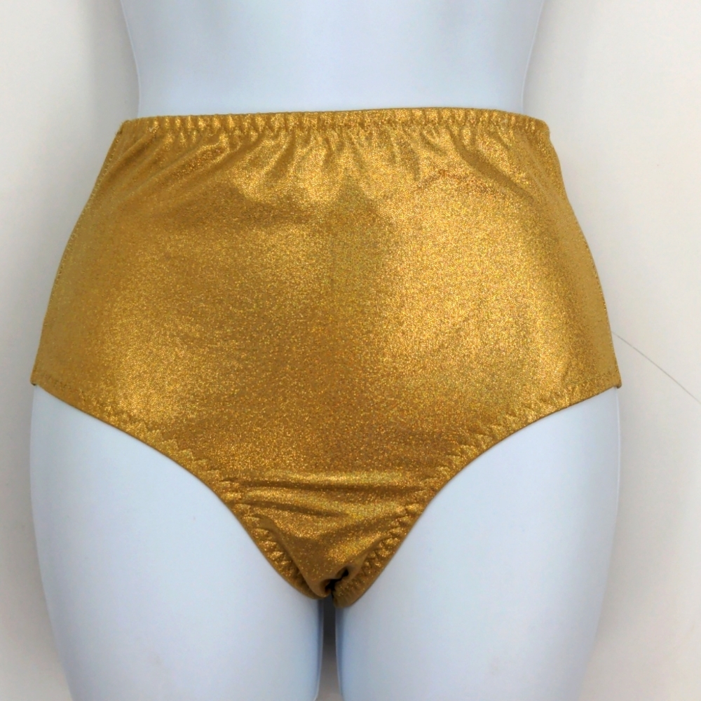 Vintage Shiny Gold Stretchy Nylon Spandex Made in USA Granny Briefs Panties M